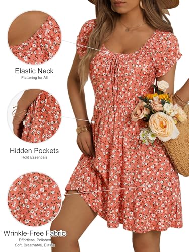 Image of HUHOT Teen Petite Women Floral Short Summer Mini Dresses with Pockets Cute Milkmaid Sundress 2026