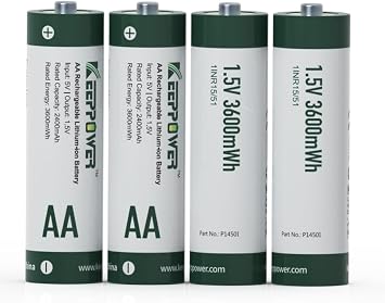 Keeppower Li-ion AA Rechargeable Batteries 1.5V 3600mWh Lithium Double A Battery 4 Pack