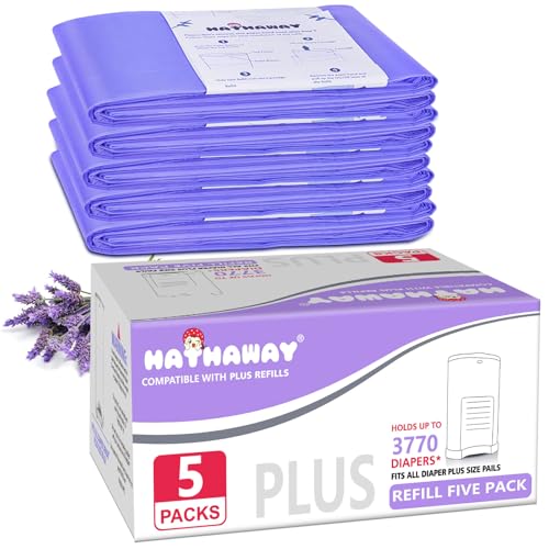 Diaper Pail Refill Bags Compatible With Dekor Plus Diaper Pail, Extra 30% Length, Lavender Scent, 5 Pack