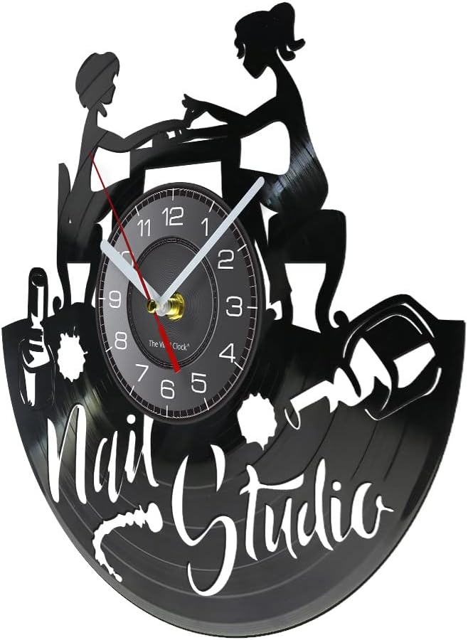 Nail Art Vinyl Record Wall Clock for Nail Salon Studio Art Business Logo Wall Decor Vintage Vinyl LP Silent 12" Wall Clock Battery Operated Manicurist Gift Girls Bedroom Living Room Decor
