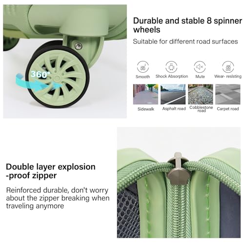 Image of Luggage Sets 3 Piece (20 /24 /28 inch)-Carry On Suitcase-Suitcase With Wheels-PC+ABS - Hardside Spinner Travel Luggage, Black, 7 Pcs Set, Hardside Luggage Sets With Spinner Wheels (GREEN)