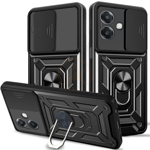 Image of Armor Bumper Back Cover Case for Oppo A3X 5G Rotating Camera Cover, Ring Holder & Kickstand | Heavy Duty & 360 Degree Protection Oppo A3X 5G Back Cover (Black).