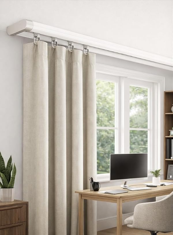 Silent Curtain Track Ceiling Mount 6'/8'/10'/12'/15', Wide 1.7" White Aluminum track Curtains Rail Set, Bedroom/Window/Hotel Drop Ceiling Curtains Tracks (without curtains & hooks) Single track 15ft by LBMBMO - Used condition - Image 9