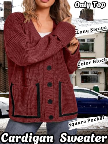 Women Chunky Knit Cardigan Sweaters, V Neck Long Sleeve Open Front Button Loose Outerwear, Casual Trendy Fall Outfits4