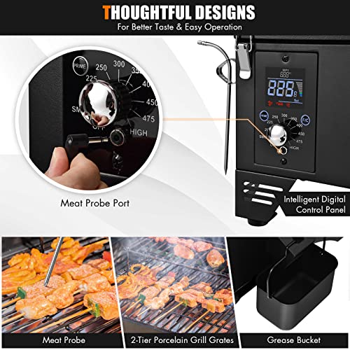 Oralner Portable Pellet Grill Tabletop Smoker, 8 In 1 Outdoor Bbq Smoker W/ Auto Temp Control For Camping Rv Travel Tailgating Apartment Cooking, Small Wood Pellet Smokers W/ Lcd Screen, Grease Bucket, Stainless Steel Meat Probe (Black) #TOP2