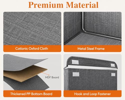Image of Fabric Storage Box with Lid, Grey, Rectangular Organizer, 30x30x30 cm, 26 Liters Capacity, 2 Compartments