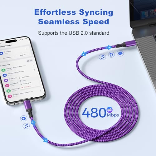 Basesailor iPhone 16 15 Pro Max Charger Cable,USB C to USB C 100W Cable 10ft/2Pack,Fast PD Charging Type C Cord for MacBook Mac,iPad Air 4 5 4th 5th Mini 6 6th Generation,Samsung Note S25 S24 S23 S22 - Thumbnail 4
