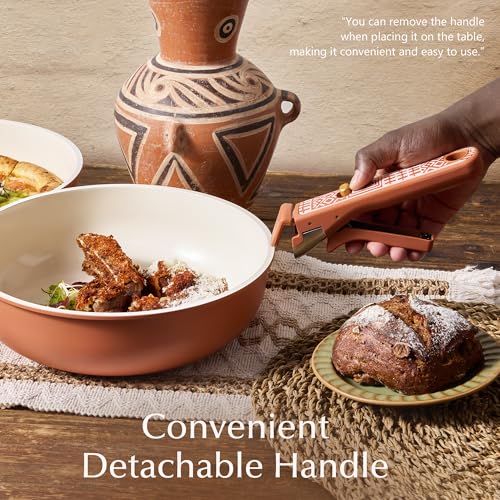Image of CAROTE 21-Piece Ceramic Cookware Set, Nonstick Pots and Pans Set with Detachable Handle, Non-Toxic Kitchen Cooking Set, Induction Compatible, Dishwasher & Oven Safe, Terracotta