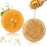 2Pcs Hair Shampoo Bar, Sapone per capelli (Gelsomino + Miele) Shampoo per vari tipi di essenze vegetali per capelli secchi e danneggiati