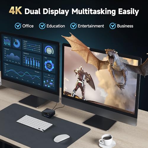 Image of Mini PC, Mini Desktop Computer with 12th Gen N150 (up to 3.6GHz) 16GB DDR4 512GB SSD, 4xUSB 3.2, 2x4K HDMI, 1xLAN, WiFi5, Bluetooth 4.2, Mini Server for Business, School, Office, Home(Black)