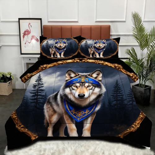 Juego de Cama Edredón Cama 150 Lobos 3D 220x240 Microfibra sin Funda 2