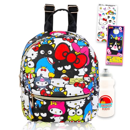 Hello Kitty and Friends Faux Leather Backpack for Kids - Bundle with 16” Sanrio School Bag Plus Stickers, Water Bottle, Stickers, More | Hello Kitty Backpack for Girls