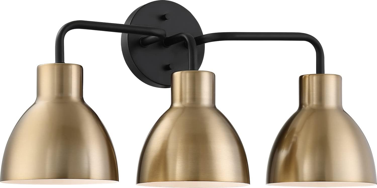 NUVO 60/6793 Sloan 3-Light Vanity Fixture, Matte Black and Brass Finish, 3 Lt. Vanity