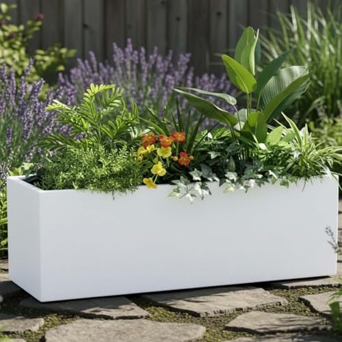 Image of Go Hooked Rectangular Planter Pot Combo Recta R (36 Inch & 24 Inch) | Large Polymer Indoor Outdoor Pots with Drainage | UV-Weather Resistant Flower Pot for Balcony Garden Home Office Decor (White)