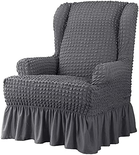 Stretch Armchair Slipcovers Armchair Cover for Recliner Sofa Wingback Chair Slipcover with Armchair Sofa Cover Lotus Leaf Skirt Polyester Spandex Fabric Elastic Furniture Protector-Grey