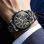OLEVS Men's Luxury Watch Waterproof Luminous Easy Read Chronograph Watches Full Gold/White Dail/Black Face with Calendar Wristwatch - Image 3