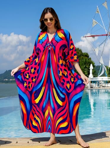 Image of sunforyou Kaftan Dresses for Women Stylish Caftans Plus Size Beach Cover up Soft Loungewear