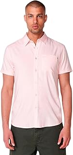 Camisa de Manga Corta Rosa con Cierre de Botones y Bolsillo Delantero para Hombre, de Color Rosa