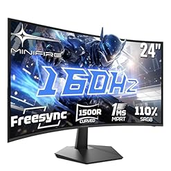 Minifire Gaming Curved Monitor 24 Zoll, 160Hz, Curved Gaming Monitor 1500R, 1Ms, sRGB110%, FHD 1080P Computer Screen, VESA Compatible, Eye Care Adaptive Sync HDMI＆DP Ports （MFG24C1L ）