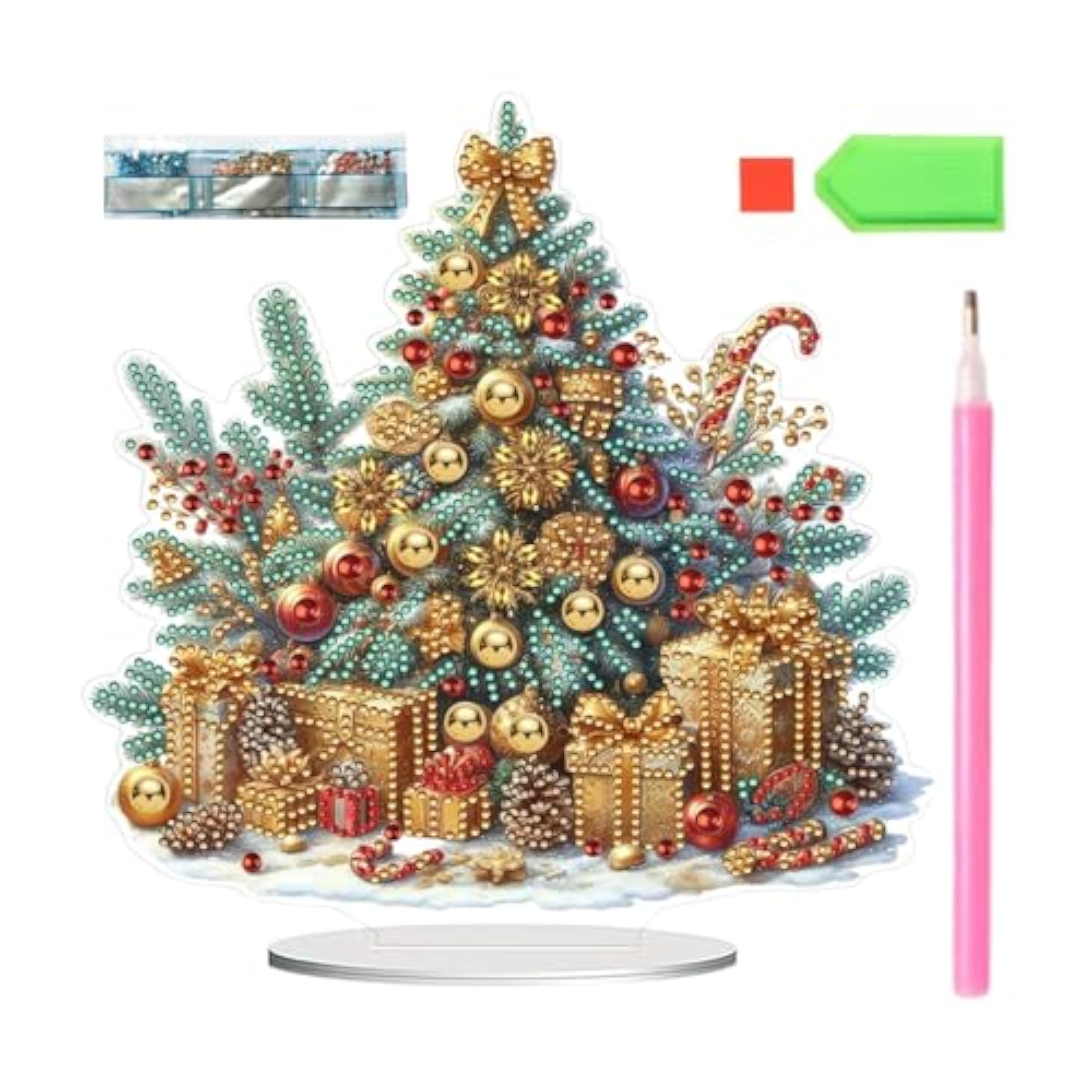 Kit de pintura de – Juego de creación de arte de acrílico 2D que incluye soporte de exhibición, decoración de mesa de árbol de Navidad | Proyecto creativo completo para