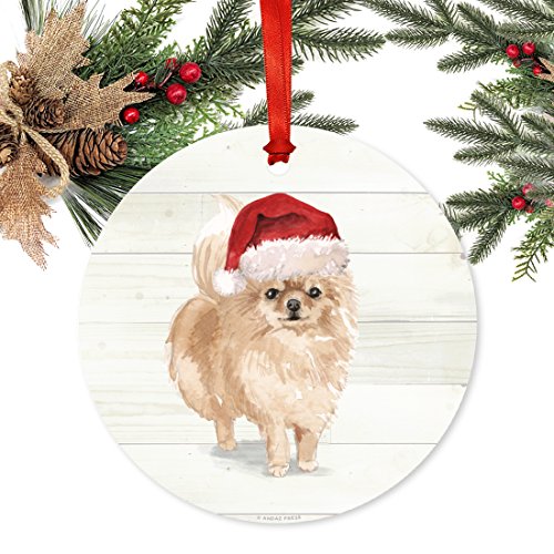 Andaz Press Animal Pet Dog Metal Christmas Ornament, Pomeranian With Santa Hat, 1-Pack, Includes Ribbon And Gift Bag #TOP1