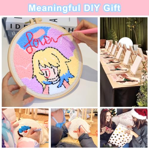 Image of Nikolle Punch Needle Kits Adults Beginner - Gifts for Women Merch Easy DIY Punch Embroidery Kit, Starter Craft Set Festival Gift and Decoration 7.8x7.8IN