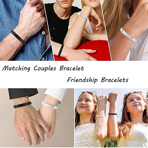Matching Bracelets for Him and Her - Long Distance Couple Bracelet,Hypoallergenic Stainless Steel Engraved Relationship Bracelet,Trendy Adjustable Couples Jewelry,Christmas Birthday Gifts for Couple2