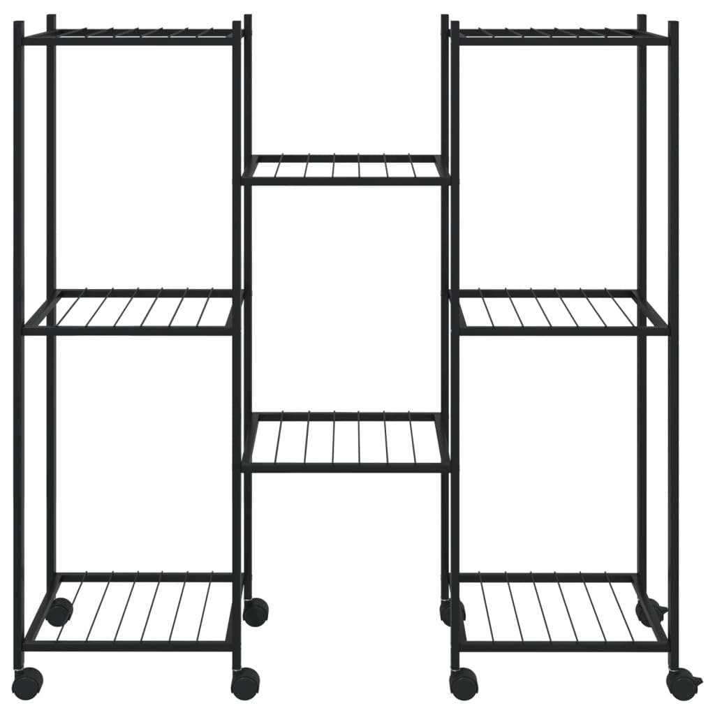 Blumenständer mit Rollen 83x25x83,5 cm Schwarz Pflanzenregal aus Eisen Metall Pflanzenständer Eckpflanzenregal Blumentreppe für Indoor Wohnzimmer Balkon und Garten