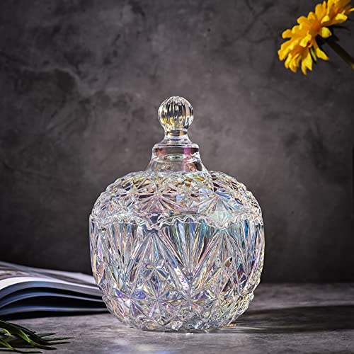 Glass Candy Dish With Lid, Colorful Covered Candy Bowl, Crystal Candy Jar For Home Kitchen Office Desk #TOP1