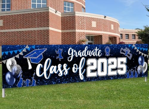 Class of 2025 Banner Decoration-Graduation Party Supplies,Blue Large Congrats Grade Yard Sign Banner for 2025 Graduation Party Decoration