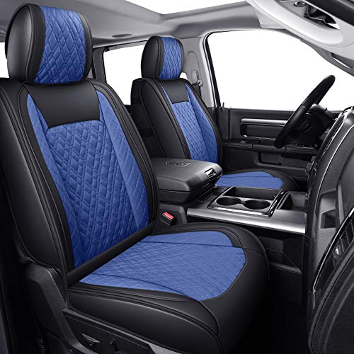 Image of YIERTAI Car Seat Covers for Dodge Ram Fit 2009-2026 1500 2010-2026 2500 3500 Classic Bighorn Longhorn Laramie Tradesman Truck Blue Front