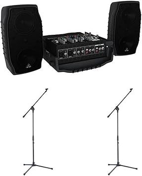 Behringer Europort PPA200 200-Watt 5-Channel Portable PA System with Wireless Microphone Option, KLARK TEKNIK Multi-FX Processor - With 2 Pack Samson MK10 Lightweight Boom Mic Stand