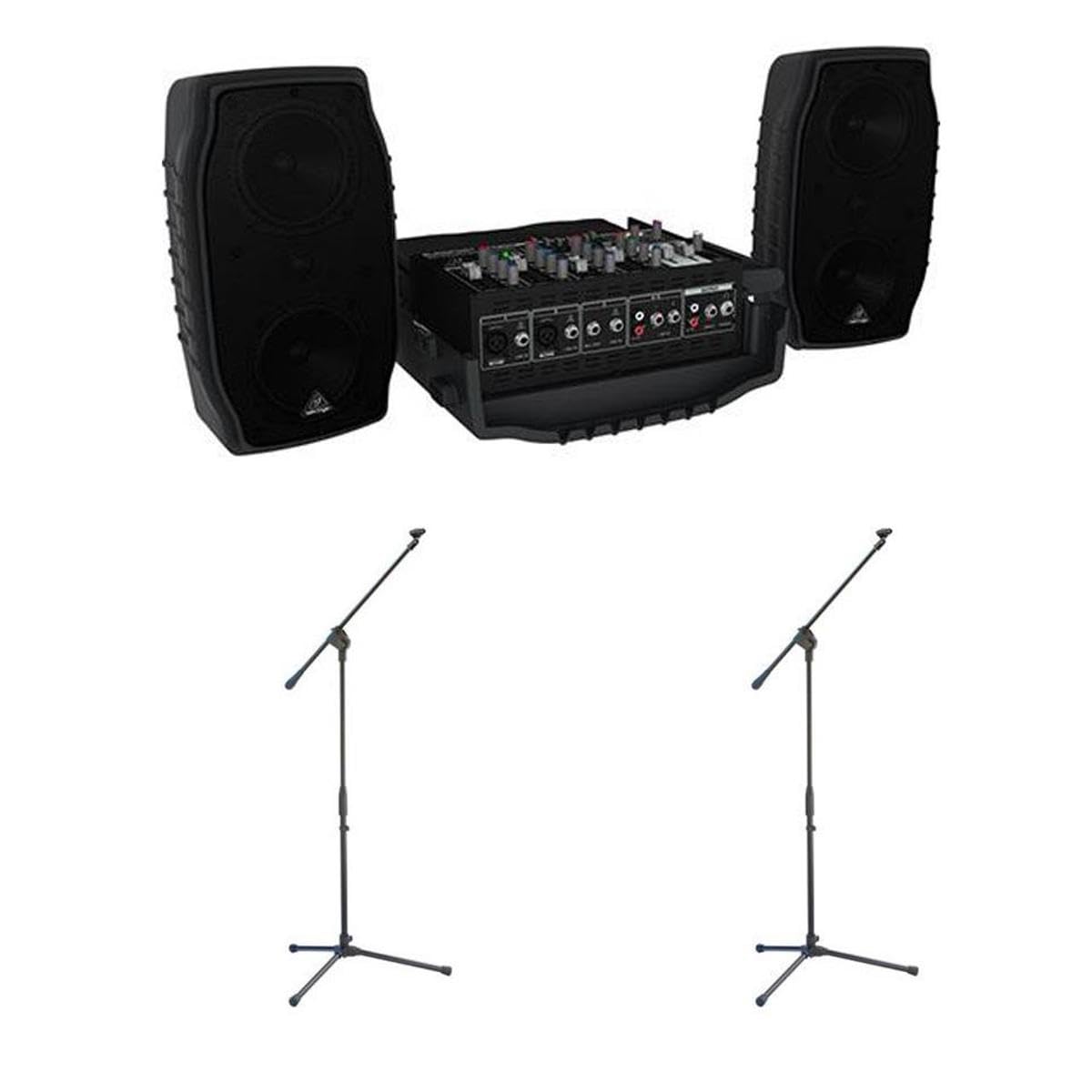 Behringer Europort PPA200 200-Watt 5-Channel Portable PA System with Wireless Microphone Option, KLARK TEKNIK Multi-FX Processor - With 2 Pack Samson MK10 Lightweight Boom Mic Stand