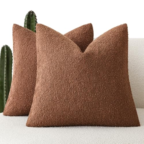 Foindtower Pack of 2 Textured Boucle Throw Pillow Covers Accent Solid Pillow Cases Cozy Soft Decorative Couch Cushion Case for Chair Sofa Bedroom Living Room Home Decor 18x18 Inch Red Taupe