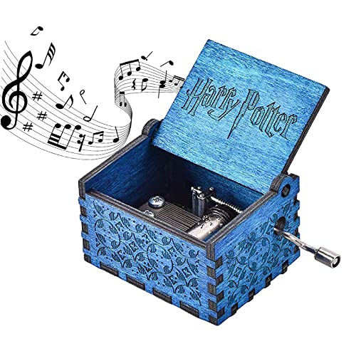 Qazuwa Caja de Música de Madera Tallada Caja Musical Tallada Antigüedad Hecha a Mano Caja Musical Tallada a Mano Vintage Regalo Para Familiares Amantes Niños Cumpleaños Aniversario Regalo (Azul)