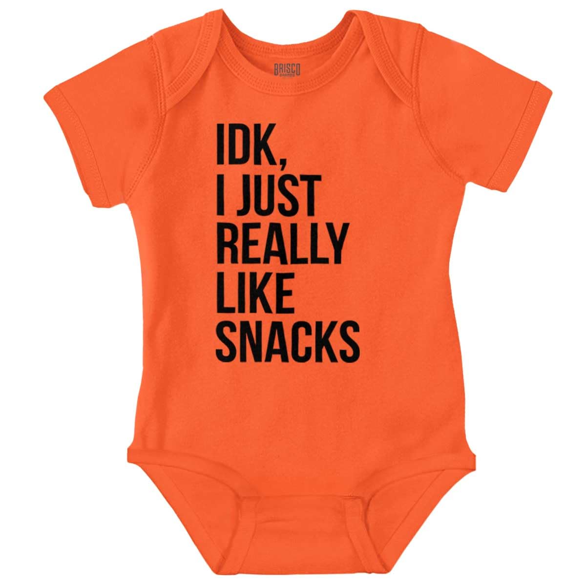 Brisco Brands IDK I Just Really Like Snacks Funny Baby Romper Boys or Girls