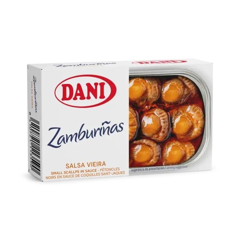 Zamburiñas en Salsa Vieira DANI 111g – Conserva Gourmet de Zamburiña Tierna y Jugosa, Receta Tradicional Gallega, Marisco en Salsa Lista para Consumir