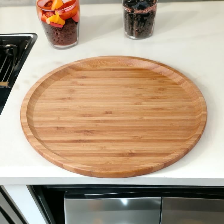Deconox Bambu Lüx Yuvarlak Servis 30 * 30cm, Sunumluk & Çerezlik Sunum Tabağı