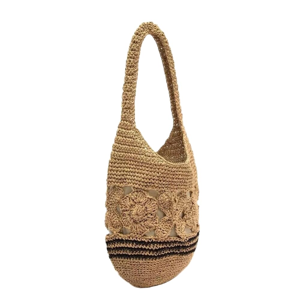 GERRIT Handgefertigte Schultertasche mit Haken, Stroh, gewebt, künstlerische Handtasche, Vintage, Sommer, Frühling, Strandtasche, Urlaub/177