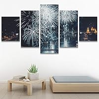 SIGNWIN 5 Panel Canvas Wall Art Building Cityscape for Home Decorations Ready to Hang - 60