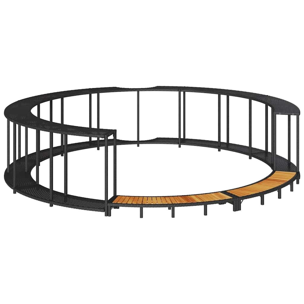 Ribete para bañera de hidromasaje con espacio de almacenamiento, color negro de ratán sintético y escalón de madera de acacia, apto para jacuzzis portátiles