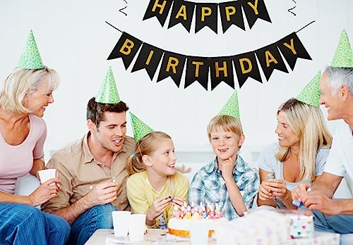 Image of Happy Birthday Banner Sign with Shiny Letters Glitter Birthday Banner Decoration DIY Party Decoration Supplies（Black）