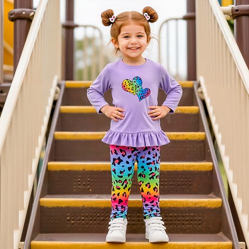 Funnycokid Girls 2 pcs Outfit Sets Long Sleeve Shirt Floral Pants for 3-7 Years Kids Fall Ruffle Hem Clothes3