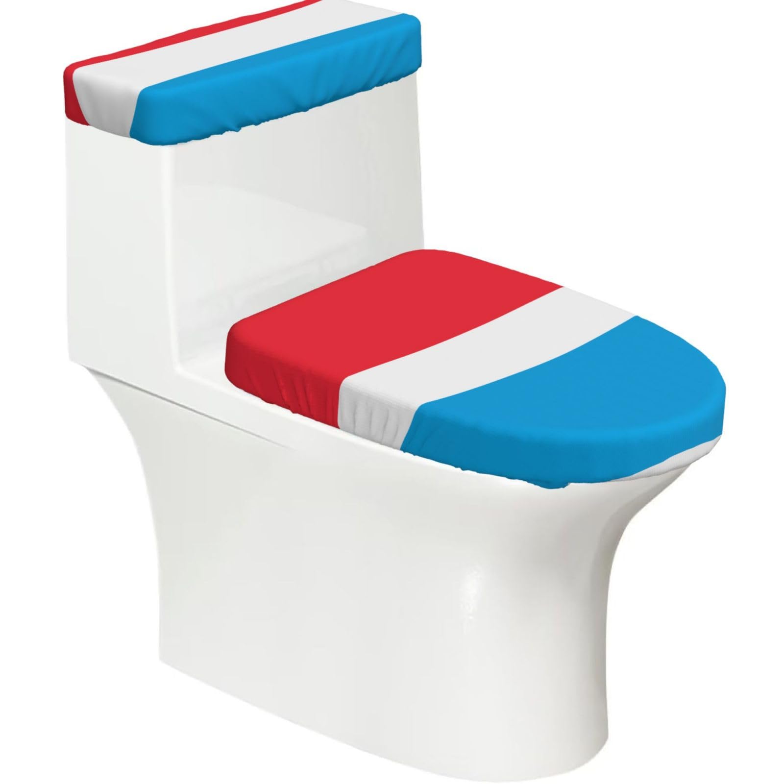 Luxembourg Flag Elastic Toilet Cover Set of 2-Stretchy Lid and Tank Covers for Bathroom, Soft Washable U Shape Toilet Decor