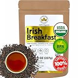 Irish Breakfast Tea, SMOOTH, RICH & WELL-ROUNDED loose leaf tea, 110+ cups, 8oz, 100%ORGANIC CEYLON (2 Estate Blend), fresh new harvest, OP grade tea, U.S.A Processed & Quality Control