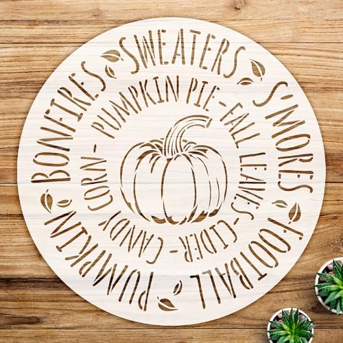 Fall Word Art Stencil with Pumpkin and Leaves for Walls and Crafts, Reusable Mylar Template, Ideal for Home Decor and Seasonal Projects - Size A1 (23.4