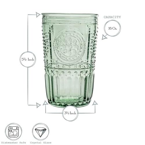 Bormioli Rocco Romantic Set Of 4 Cooler Glasses, 16 Oz. Colored Crystal Glass, Pastel Green, Made In Italy. #TOP1