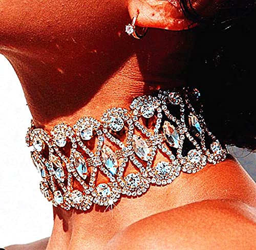 CanB Rhinestone Necklace Choker Adjustable Crystal Collar Wedding Bridal Choker Sparkly Neck Jewerly Accessories for Women and Girls2