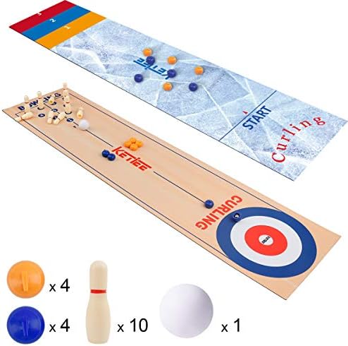 KETIEE Curling Game for Family 47 inch, 3 in 1 Table Shuffleboards, Tabletop Curling Game, Table Top Curling Bowling Shuffleboard Board Games Kids and Adults Indoor, Travel (120x30cm)