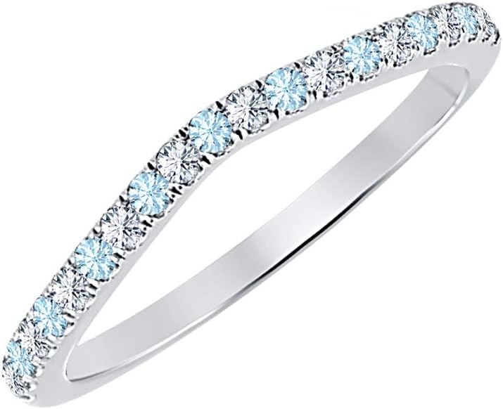 Round Cut Gemstone Half Eternity 18k White Gold Over .925 Sterling Silver Wedding Cuvred Band Ring for Women